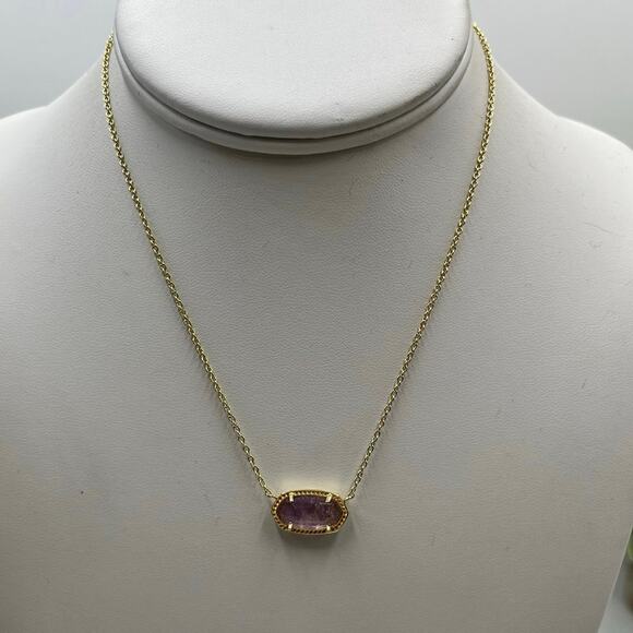 Kendra Scott Designer Elisa Gold Plate February Amethyst Short Pendant Necklace - Picture 1 of 10